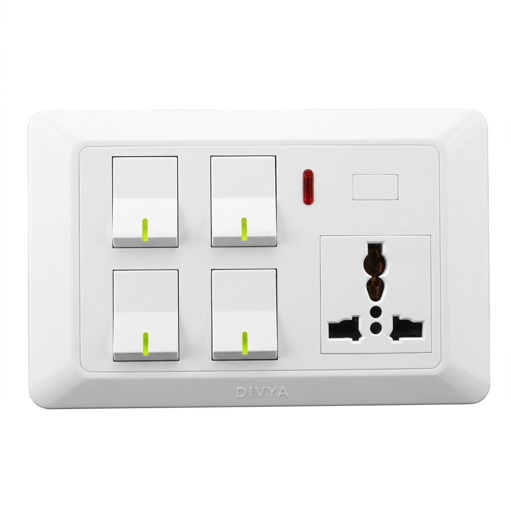 DV- 4 Gang Switch & Socket w. Indi