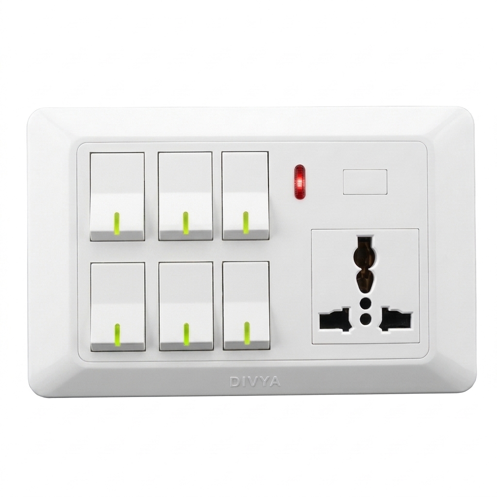 DV- 6 Gang Switch & Socket w. Indi