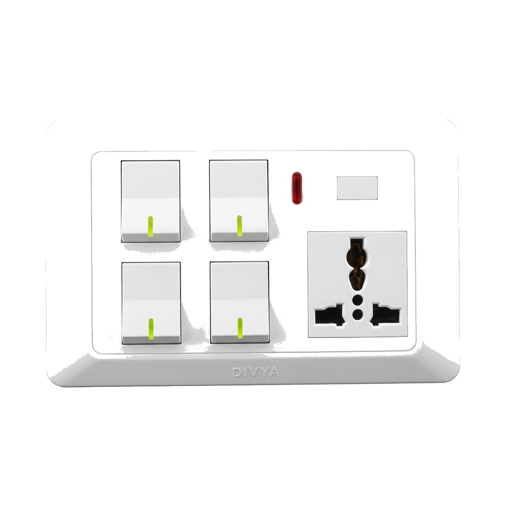 DV- 4 Gang Switch & Socket w. Indi
