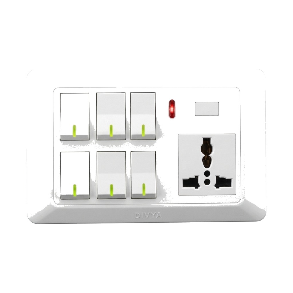 DV- 6 Gang Switch & Socket w. Indi