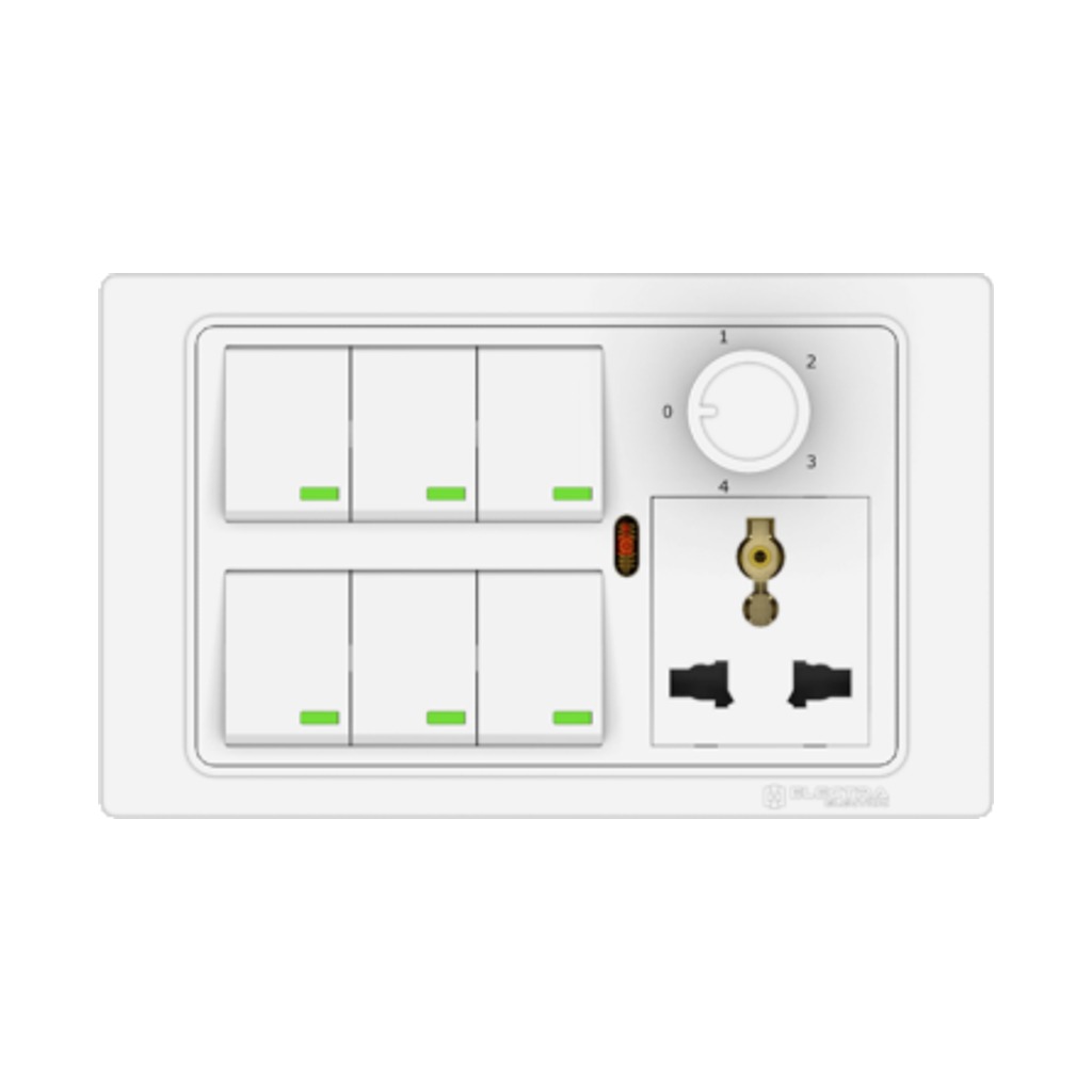 Electra 10A 6 Gang Switch, uni.sckt&InD