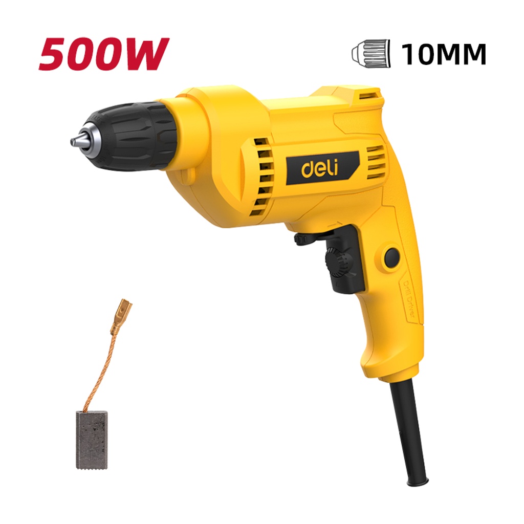Deli Electric Drill 500W 10mm - Yellow