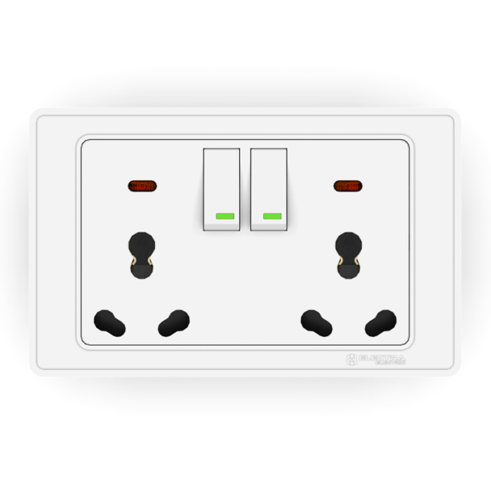 Electra 6/16A 2 Gang Switch, Uni Skt & i - Image 1