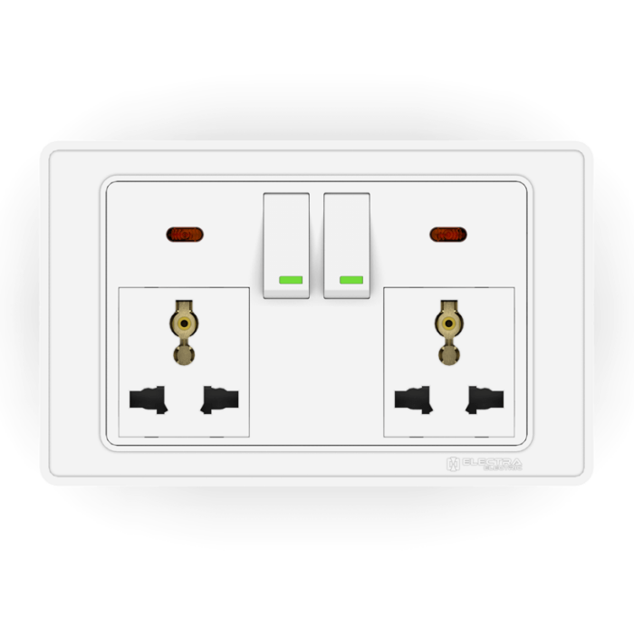 Electra 6/13A 2 Gang Switch, Uni Socket - Image 1