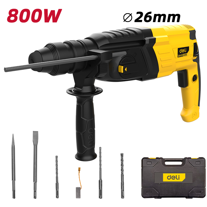 EDL-DC26-E1 Rotary Hammer BS Plug 800w26mm YELLOW DELI JWALA SHOP NEPAL 1 Deli Rotary Hammer 800W 25mm - Image 1