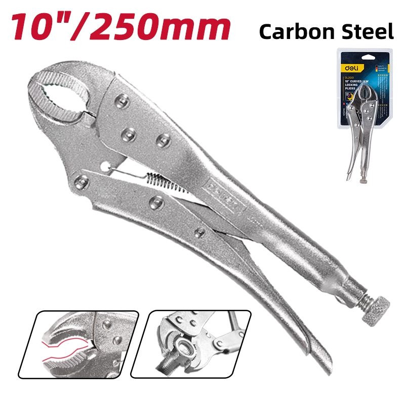 EDL2001 Curved Jaw Locking Pliers 10 Silver Jwala Shop hardware pasal Deli Power Tools Nepal 1 Deli Curved Jaw Locking Pilers10 Inch - Image 1