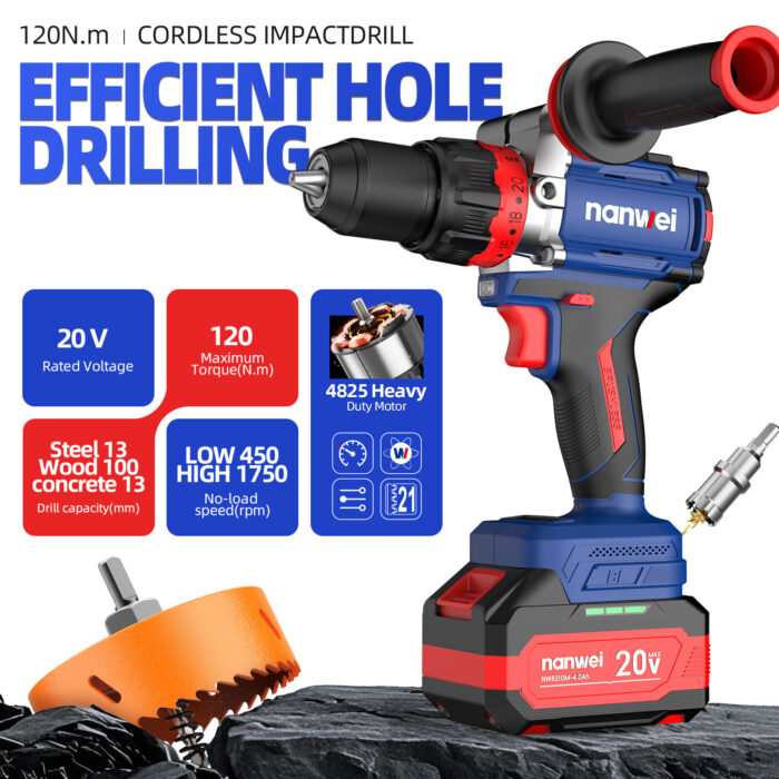 Nanwei Brushless 1450rpm 20V Heavy Duty Hammer Drill - Image 6