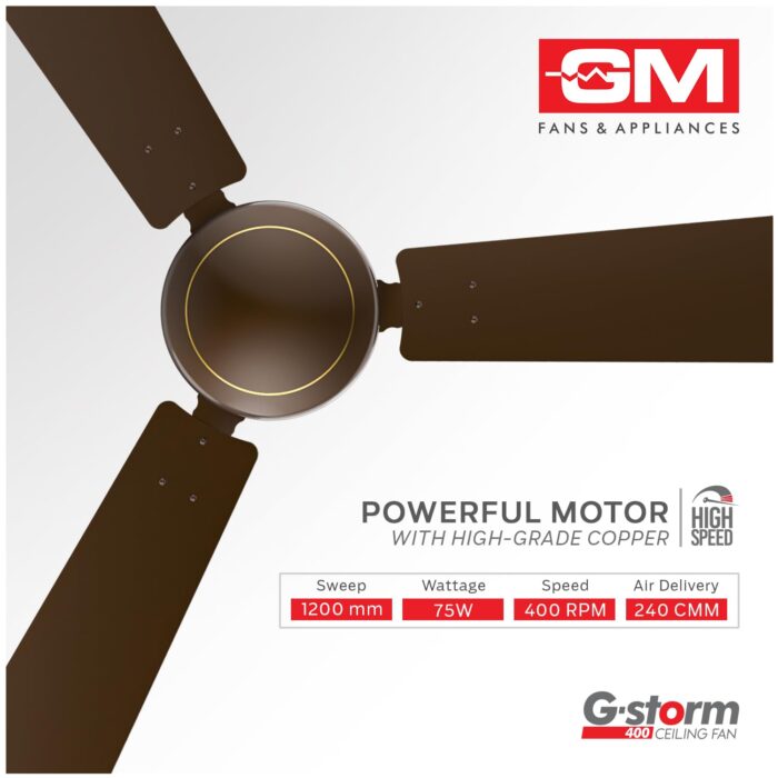 GM Celling Fan G-Storm Pearl1200mm Brown - Image 4