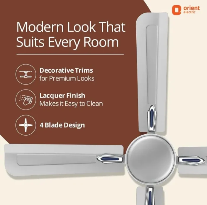 Orient Ceiling Fan Quadro Ornamental Silver and Blue 48" - Image 2